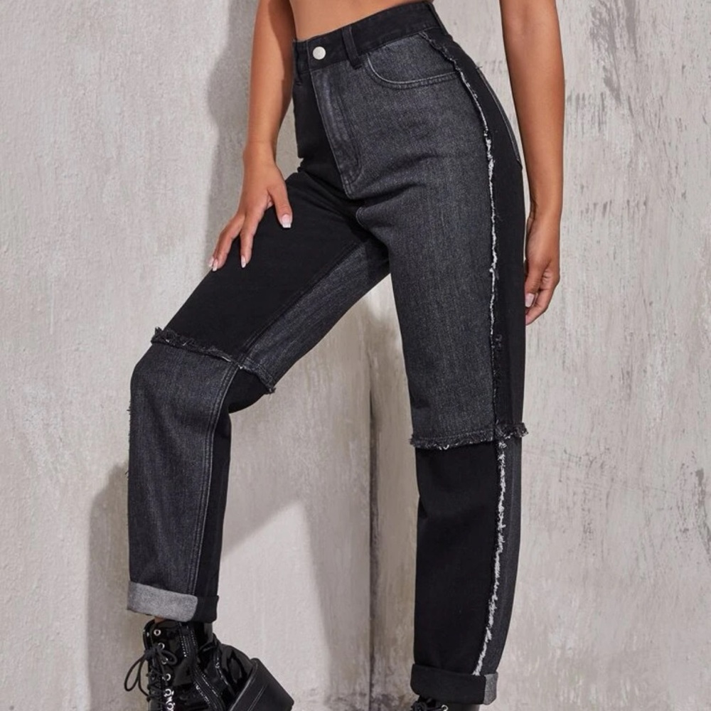 High waist cut and sew Jeans